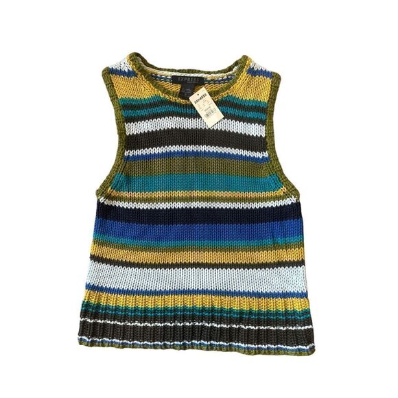 Express Knit Striped Cotton Blend Sweater Tank Size Medium NWT - Picture 1 of 9